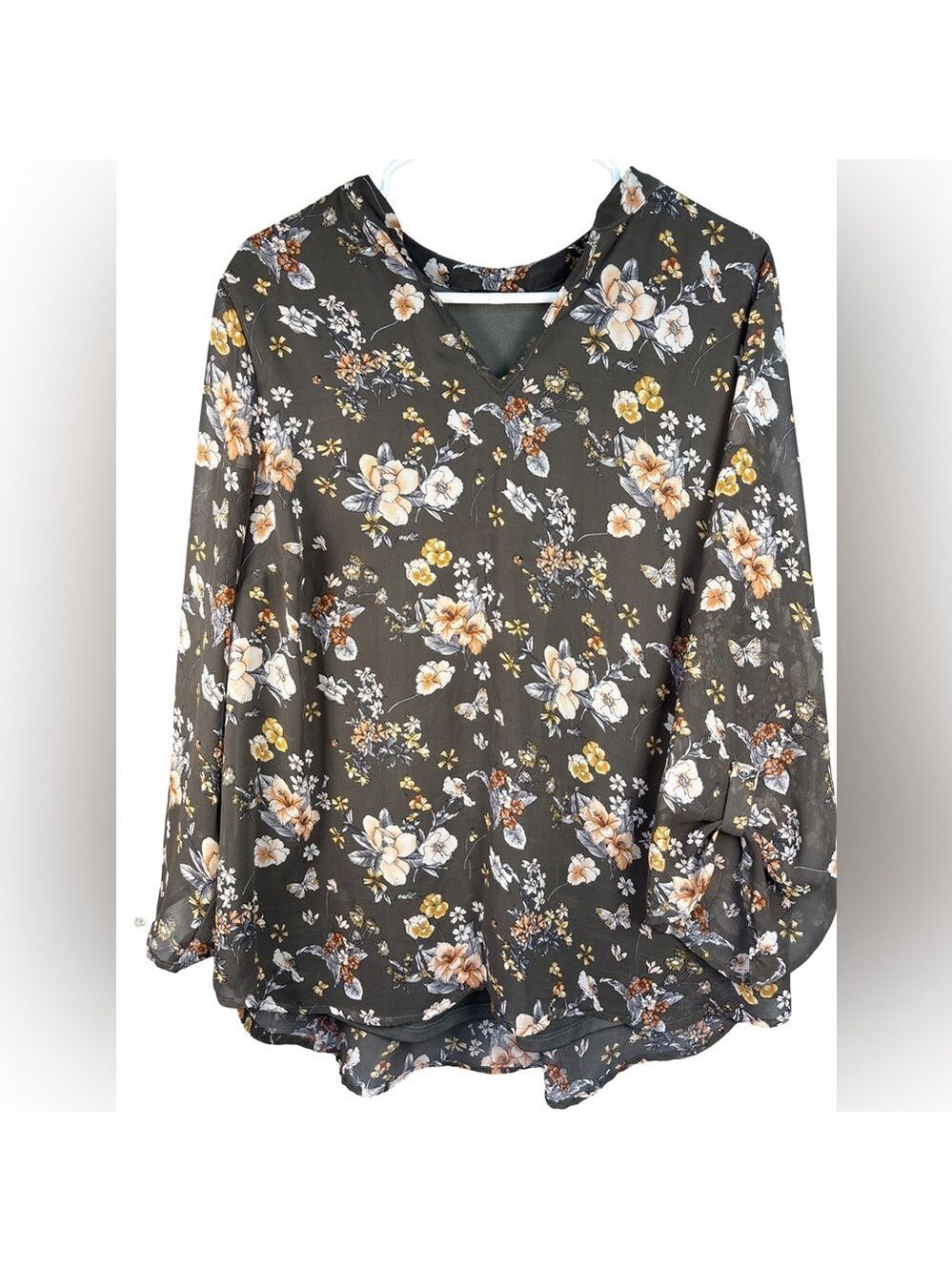 Papermoon Green Brown Floral Long Sleeve Blouse 1X